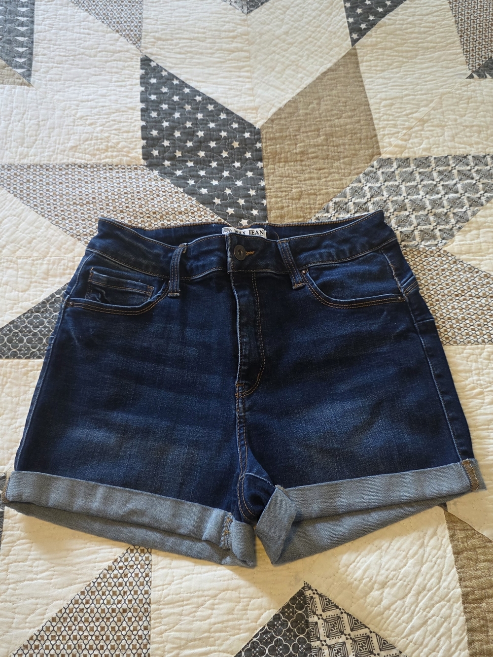 Wax Jean Dark Blue Rolled-Hem Denim Shorts